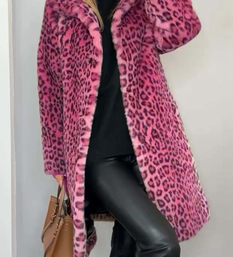 Honorine - Manteau classique d'hiver pour femme avec imprimé léopard