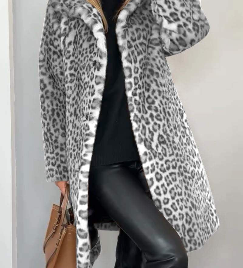 Honorine - Manteau classique d'hiver pour femme avec imprimé léopard