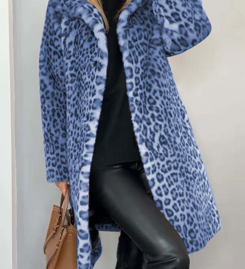 Honorine - Manteau classique d'hiver pour femme avec imprimé léopard