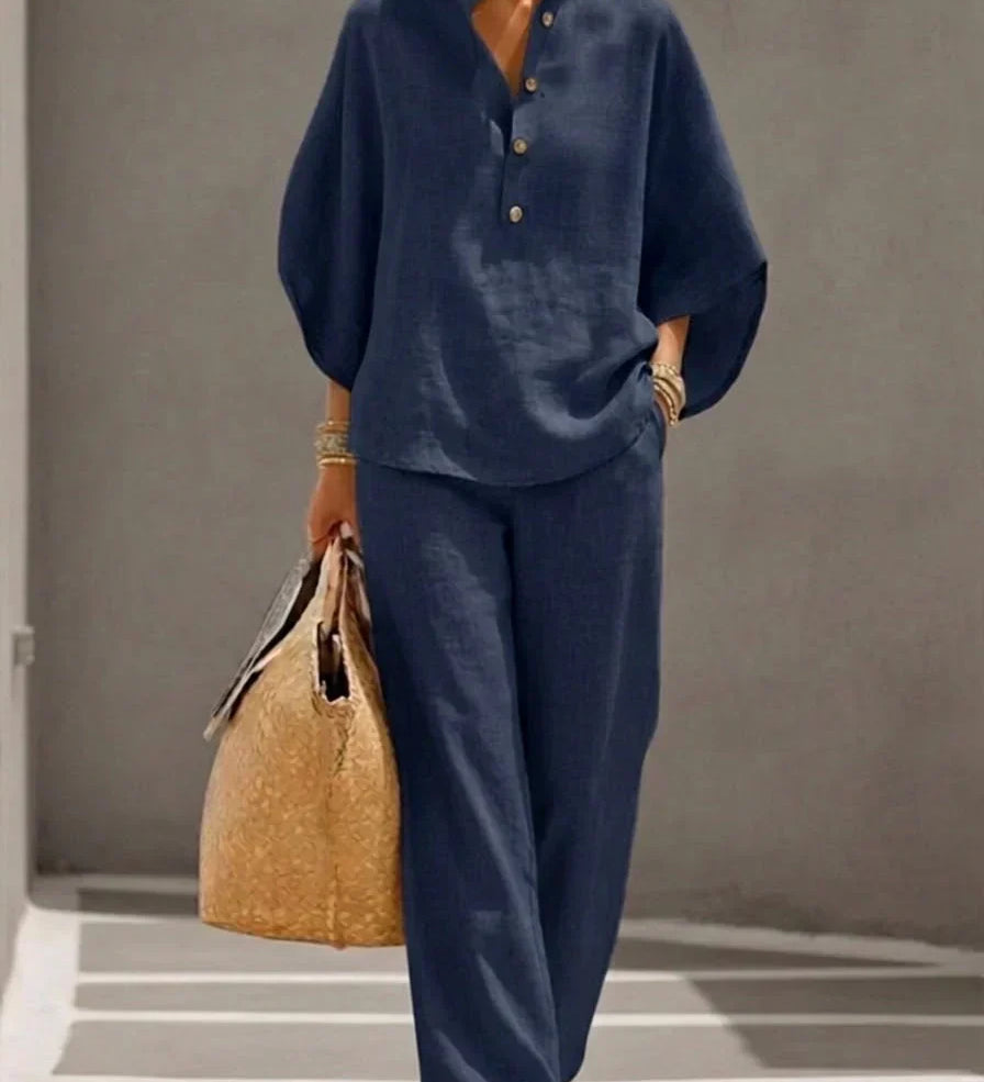 Maribel™ | Ensemble en lin à manches chauve-souris et pantalon ample