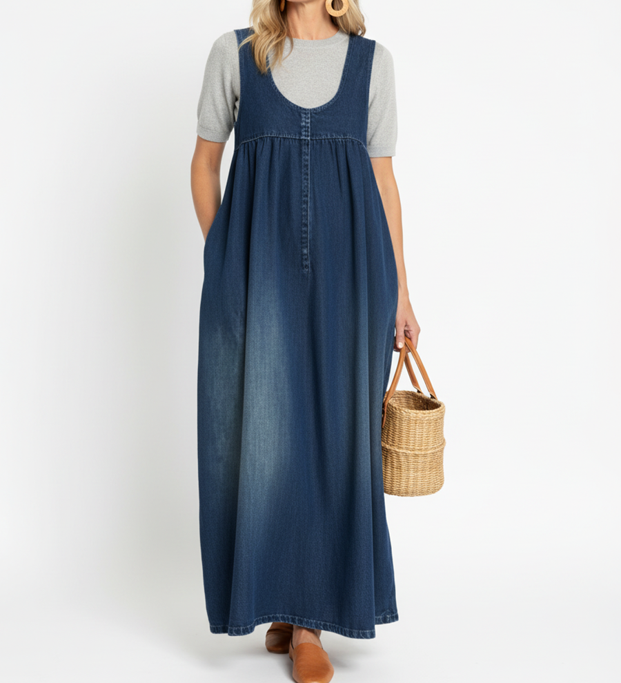 Capucine | Robe maxi en denim lavé vintage