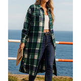 Guilaine | Manteau long pour femme à motif à carreaux, avec boutons et poches