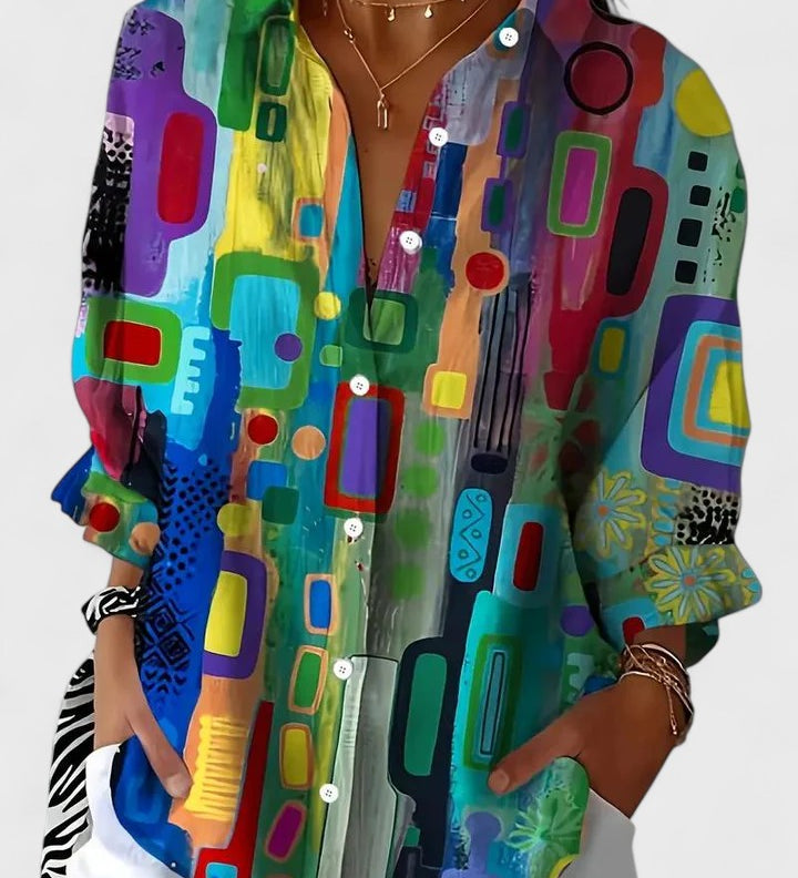 Léa | Blouse Élégante à Motif Géométrique