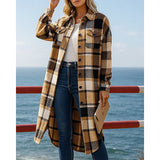 Guilaine | Manteau long pour femme à motif à carreaux, avec boutons et poches