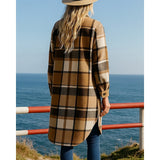 Guilaine | Manteau long pour femme à motif à carreaux, avec boutons et poches