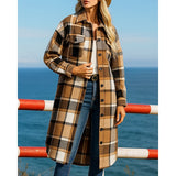 Guilaine | Manteau long pour femme à motif à carreaux, avec boutons et poches